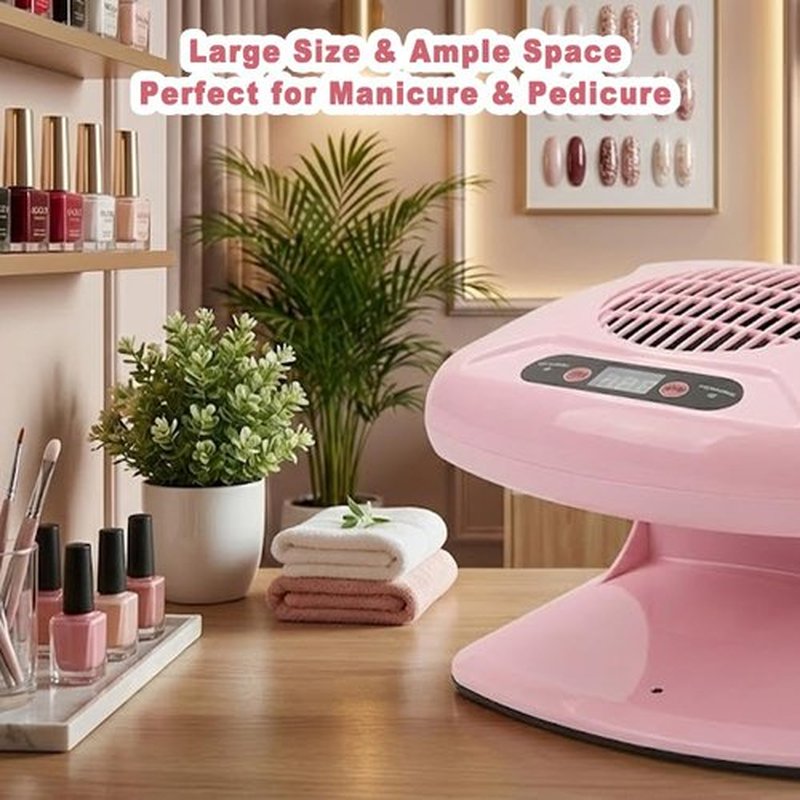 Air Nail Dryer, Pink 300W Infrared Sensor 2 in 1 Automatic Induction Cold Hot Air Nail Polish Drying Fan Wind Blower Dryer for Regular Nail Polish, Home and Salon Use