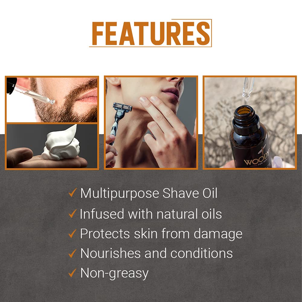 Woody's Shaving Essentials, Shave Oil for Men, Pre-Shave Base Oil Layer for Enhanced Shaving and Smoother Skin, 1 Fl Oz
