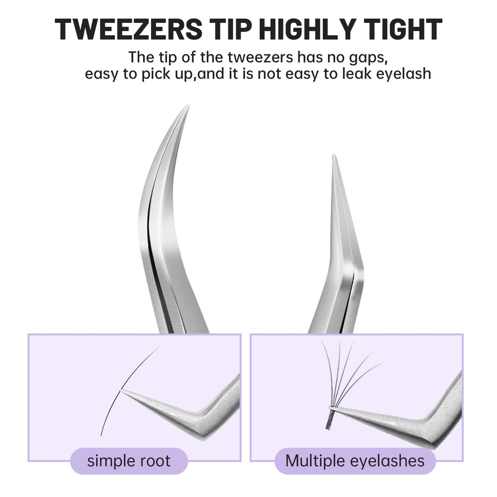 Natuhana High Precision Lash Tweezers for Individual and Volume Eyelash Extensions Pointed Premium Stainless Steel Curved Fiber Tip Professional Isolation Tweezer(Dolphin Tweezer A-02)