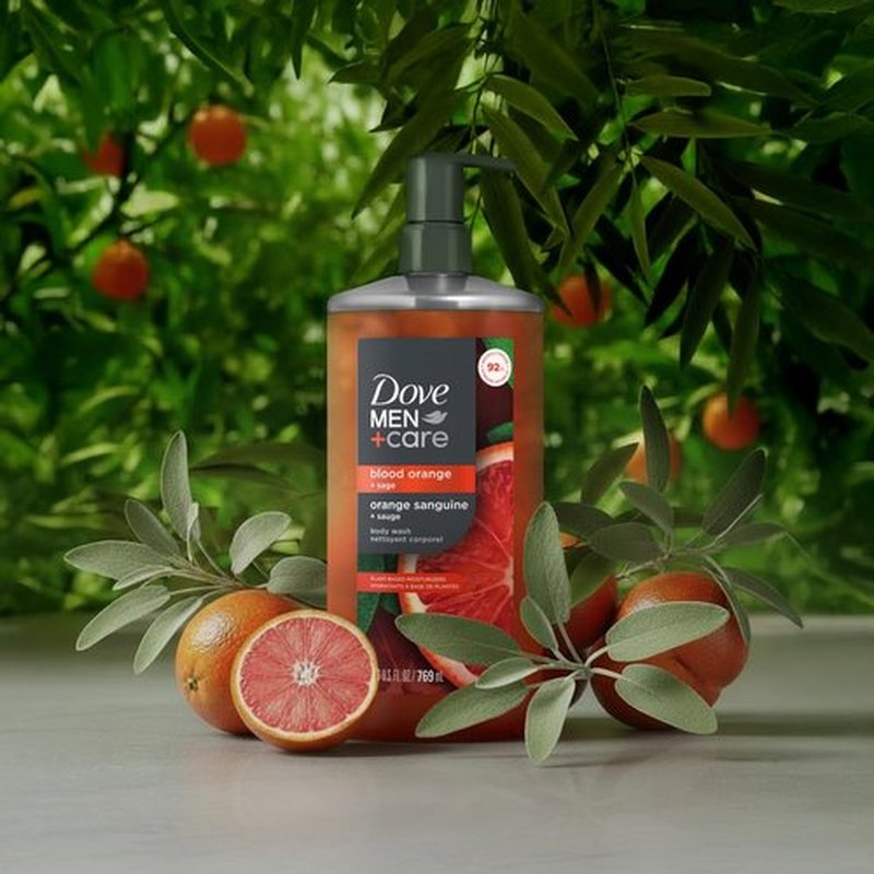 DOVE MEN + CARE Body Wash Blood Orange to Rebuild Skin in the Shower with Plant-Based Cleansers and Moisturizers 26 fl oz