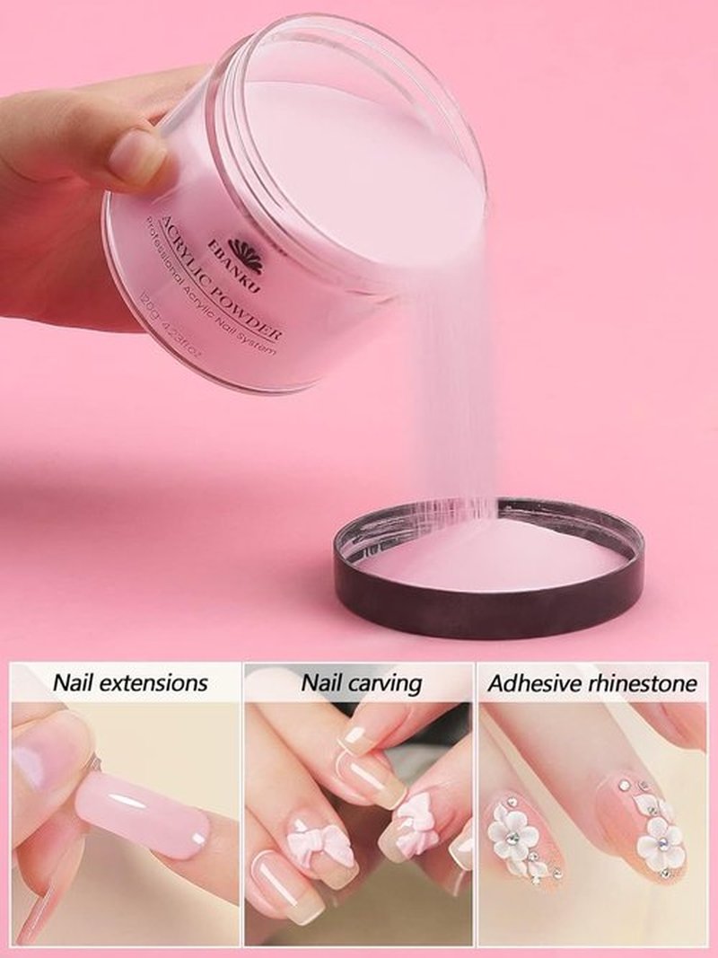 EBANKU Acrylic Powder - Pink 120g | Long-Lasting 3D Nail Carving & Extensions, No Lamp Needed