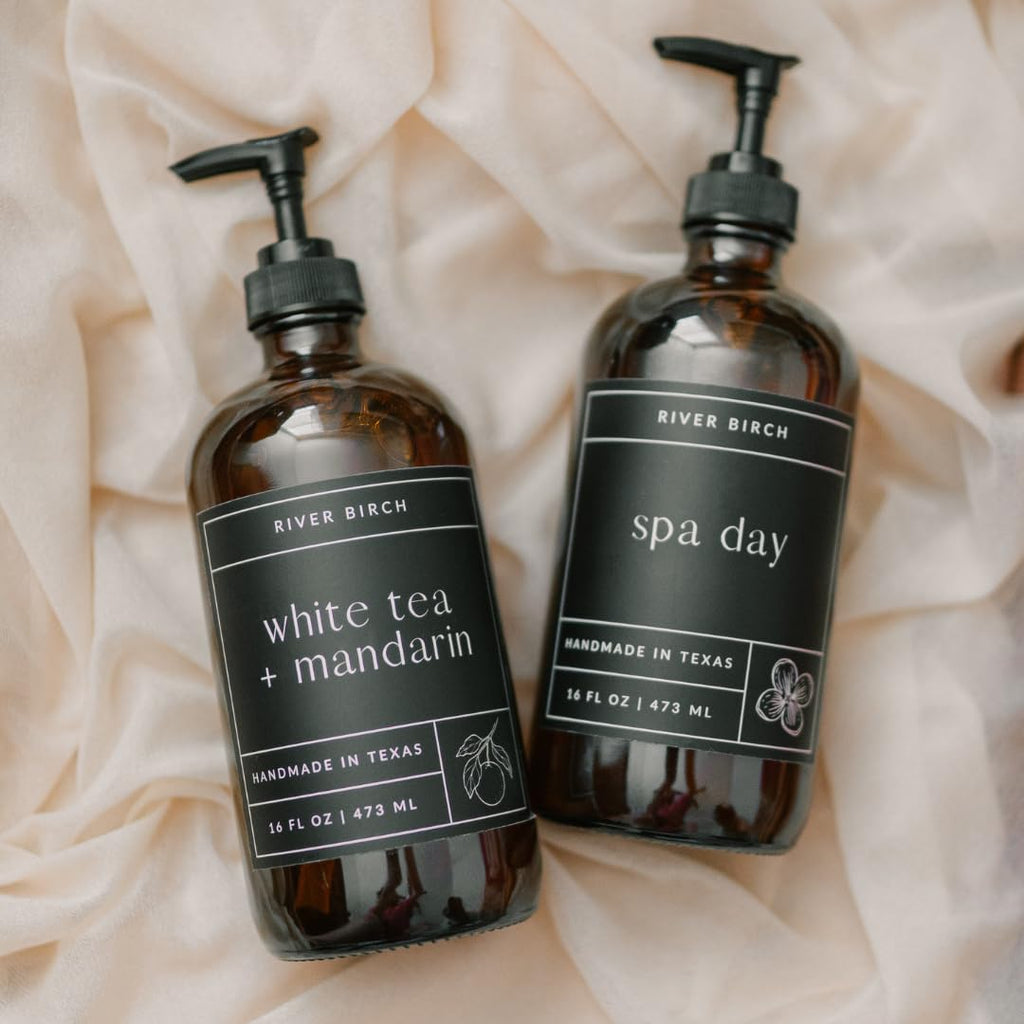 River Birch Birch + Vanilla Scented Natural Hand Soap - Handmade Soap - Moisturizing Hand Wash with Amber Glass Dispenser - Luxury Scented Hydrating Hand Soap - Vegan and Non-Toxic -16 Fl Oz