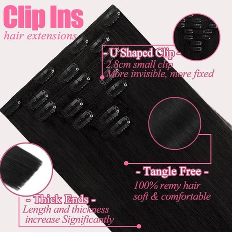Clip in Hair Extensions Real Human Hair, 7Pcs 16 Inch Double Weft Seamless Invisible Human Hair Clip in Extensions, 85g Natural Black Straight Human Hair Extensions 100% Brazilian Remy Human Hair