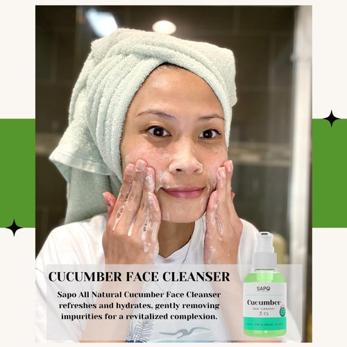 Sapo Cucumber Face Cleanser - Gentle Gel Wash with Aloe & Coconut Oil | Hydrating pH-Balanced 4 oz