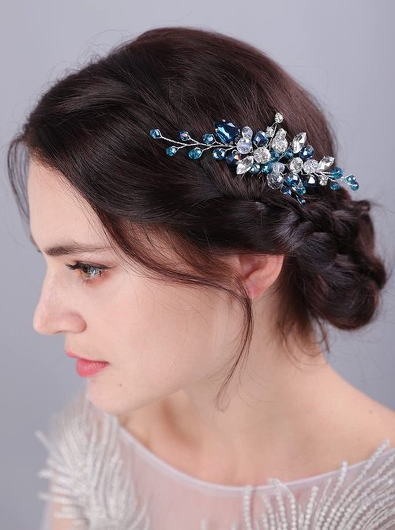 JWICOS Crystal Bride Wedding Hair Comb Rhinestone Bridal Hair Clip Glitter Wedding Hair Accessories for Women and Girls (Purple)