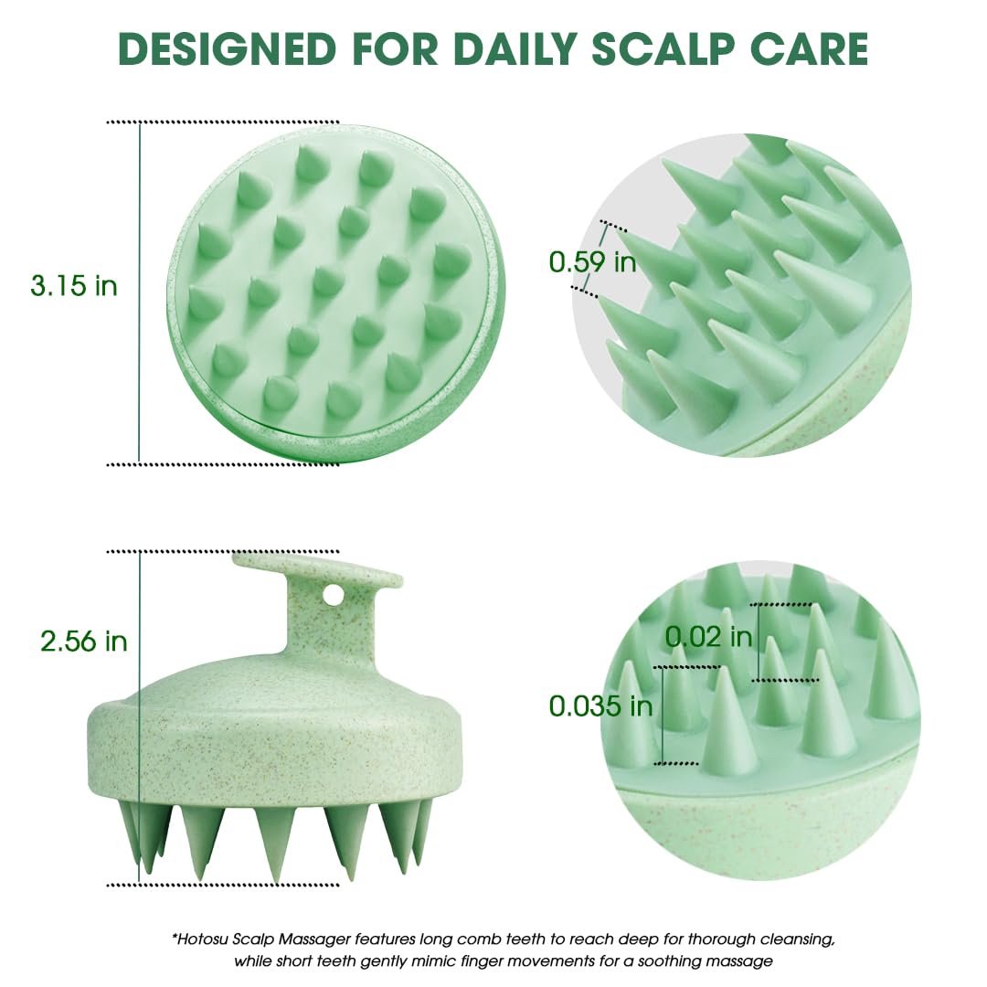 Hotosu Scalp Massager Brush for Hair Growth – Silicone Scalp Scrubber & Scalp Exfoliator – Manual Scalp Massager Brush for Wet or Dry Use – Hair Massager Scalp Shampoo Brush Tool (Green)