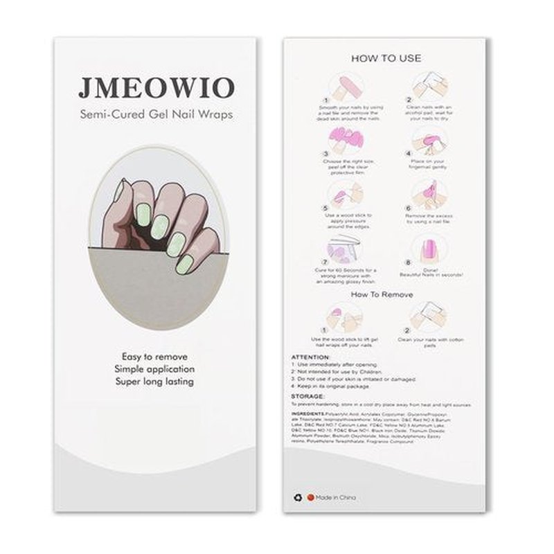 JMEOWIO Gel Nail Stickers White Flower Light Green Semi Cured Gel Nail Strips Wraps UV/LED Nails Art Design Decoration Accessories