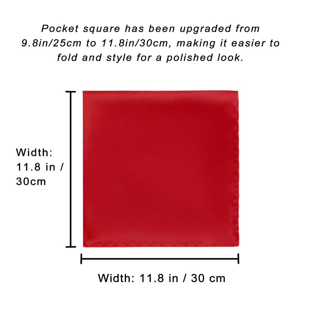 PenSee Men's Red Tie Set Solid Pure Color 3.15" (8CM) Classic Formal Plain Necktie and Pocket Square Set Red Ties For Men