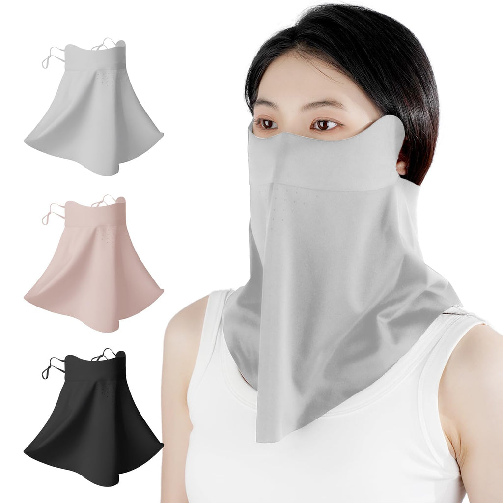 UPF 50+ Cooling Face Mask with 3D AirMesh Tech | UV Protection Sun Mask with Neck Coverage Breathable Design for Outdoor Activities Grey