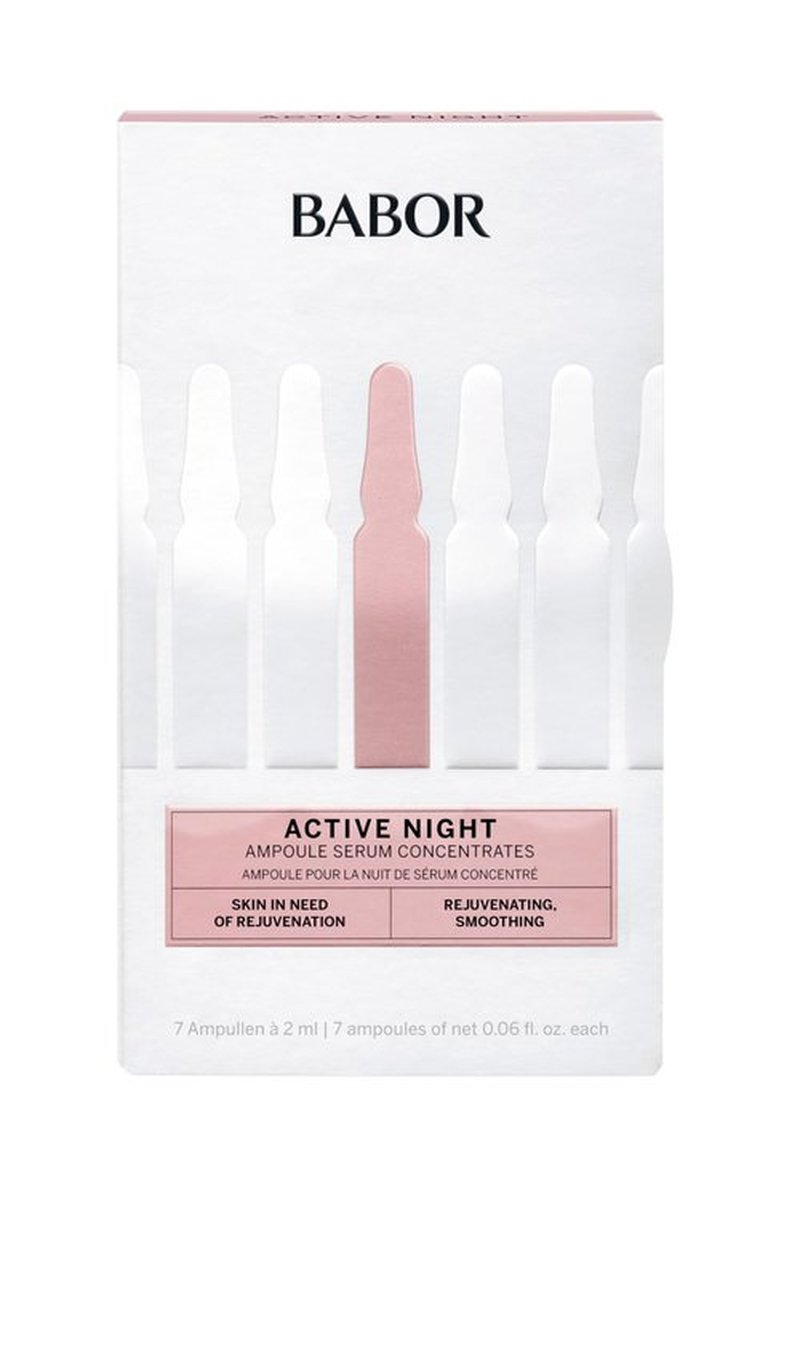 BABOR Active Night Ampoule Serum Concentrates, Hyaluronic Acid, Hydrating Night Treatment for Dry and Damaged Skin, Moisturizing 7 Day Treatment