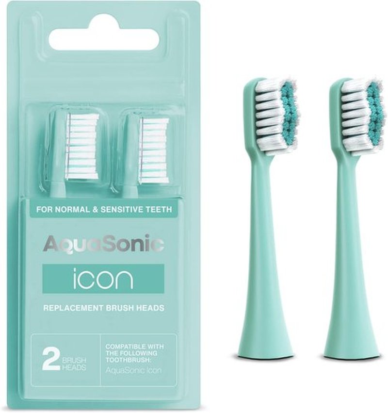 AquaSonic Icon Replacement Brush Heads - 2 Pack for Normal & Sensitive Teeth | Mint Compatible