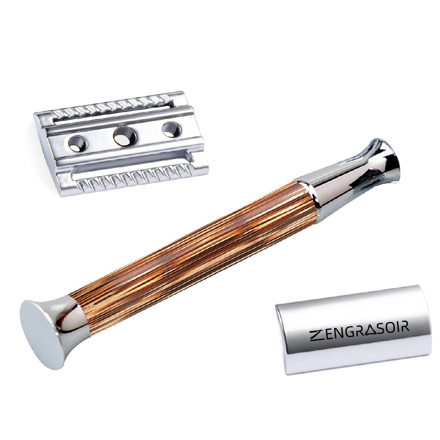 ZENGRASOIR Double Edge Safety Razor with Safety Razor Travel Case, Women/Men Ladies Razor with 10 Double Edge Safety Razor Blades, Bamboo Handle, 3 Piece Shaving Kit