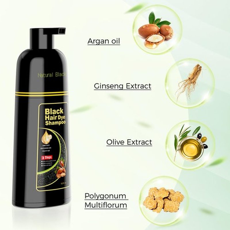 KAISASA Black Hair Dye Shampoo 3 in 1，Argan Natural Herbal Formula Hair Color Shampoo Covers Gray Hair for Women and Men (16.9 fl.oz Black)
