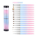15pc Nail Art Brush Set - Design & Clean Up Brushes for Acrylic & Gel Polish Painting