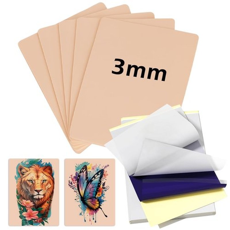 3MM Fake Skin with Transfer Paper - Jconly 35pcs Fake Skin Transfer Paper Kit,5Pcs Tattoo Thick Practice Skin with 30Pcs Tattoo Paper Stencil Paper