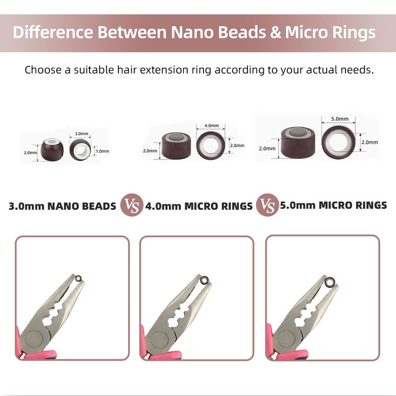 Vlasy 600Pcs 4mm Silicone Lined Micro Ring Beads for Hair Extensions 5Colors Apply (600Pcs Brown)