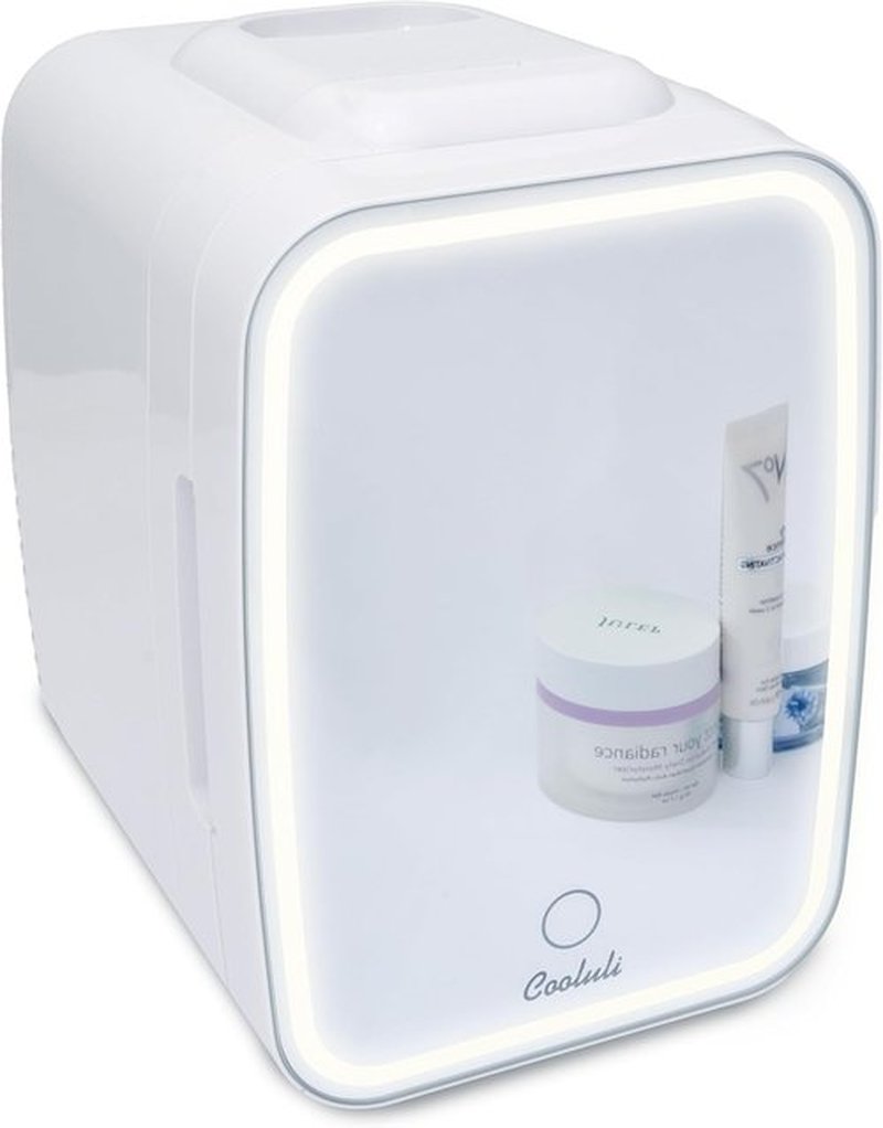Cooluli Glow Mini Skincare Fridge - 4L with Mirror & LED Light for Beauty, Makeup, and Food - White