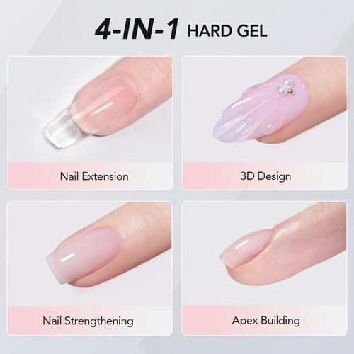 GAOY 60g Nail Extension Hard Gel, Clear Builder Gel, Long Lasting UV Nail Strengthener with Forms, Base Coat Top Coat Needed