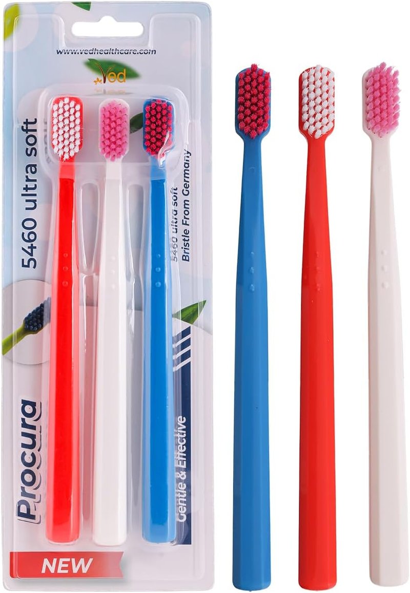Ved Replacement Toothbrush Heads - Soft Bristle Pack for Adults | Medium & Extra Soft Options (Red, White, Dark Blue)