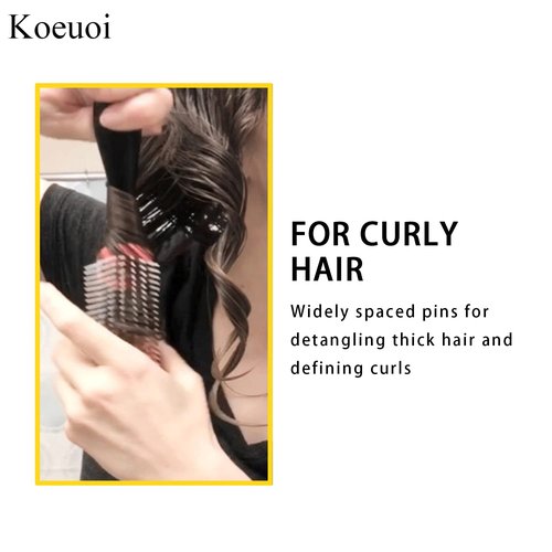 Classic Styling Curly Hair Brush - 9 Row Black Detangling Brush for Wet or Dry Hair | Perfect for Men & Women