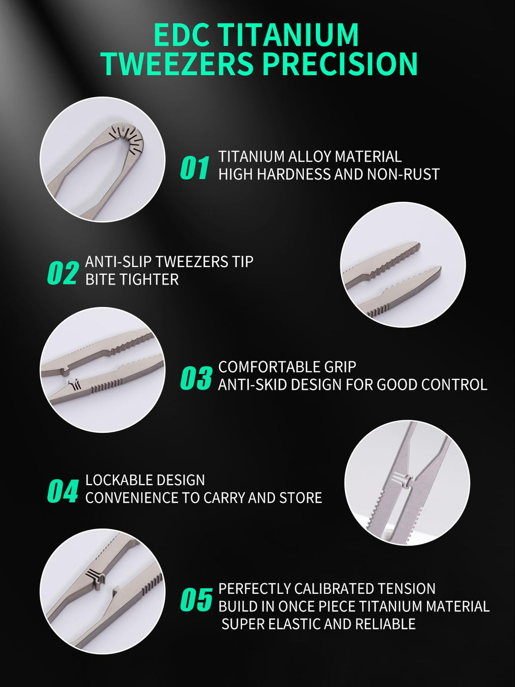 TIKIDESIGN Precision Tweezers Titanium Tweezers for Men, Splinter Tweezers Craft Tweezers with Lock Design for EDC Keychain Carry
