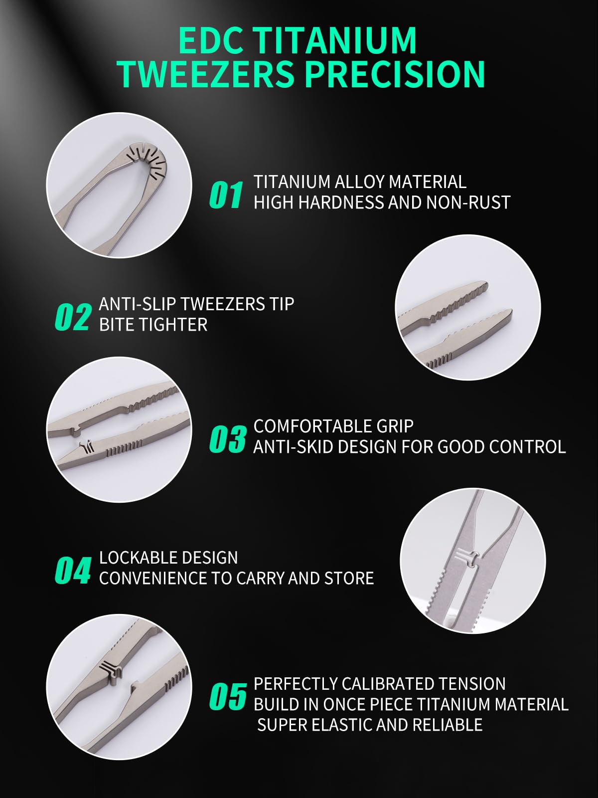 TIKIDESIGN Precision Tweezers Titanium Tweezers for Men, Splinter Tweezers Craft Tweezers with Lock Design for EDC Keychain Carry