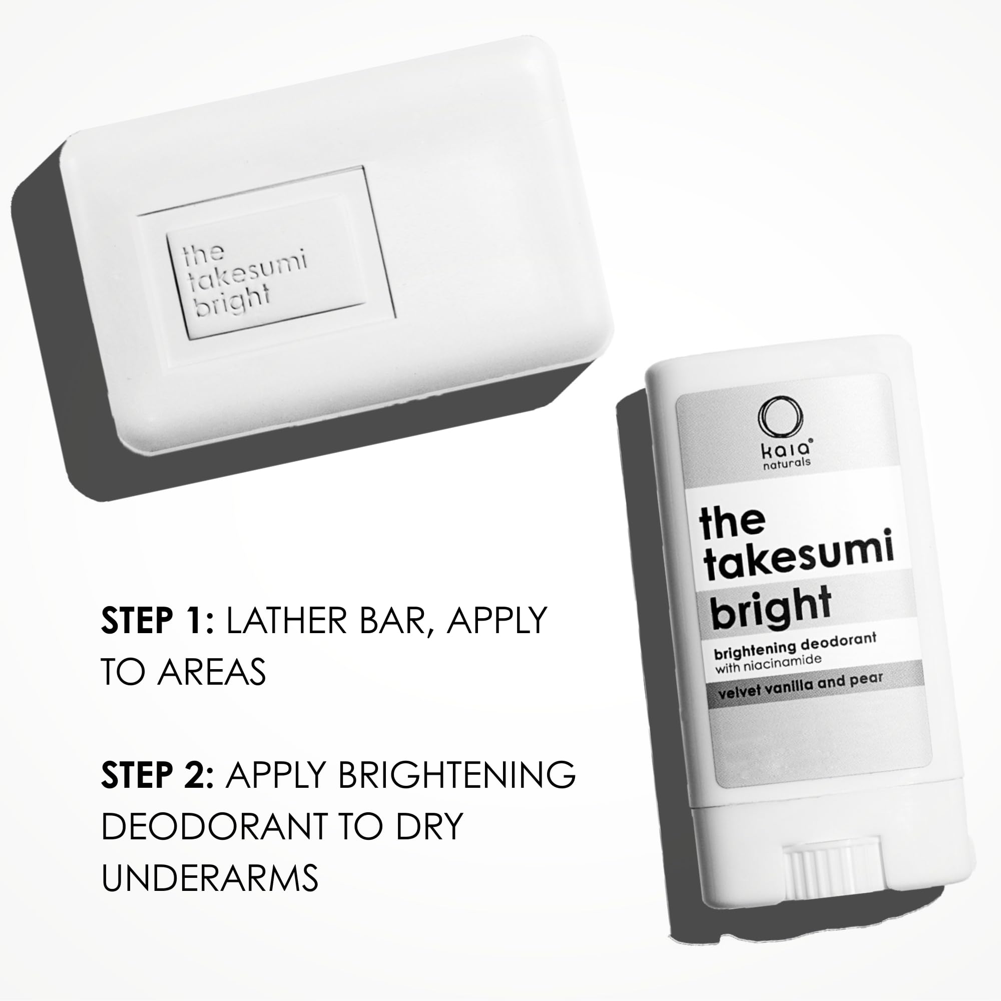 Kaia Naturals the takesumi bright® the bright travel kit – Brightening Deodorant (2.4oz/17g) + Kojic Acid Soap (2.4oz/68g), Natural Deodorant for Underarms, Niacinamide, 2-Step Odor Control