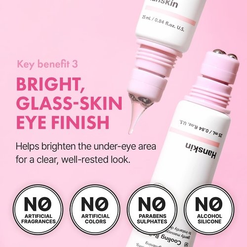 Hanskin Hyaluron Eye Serum - Hydrating Eye Care with 4 Types of Hyaluronic Acid | Cooling Metal Applicator | De-Puffing & Brightening | 0.85 fl oz