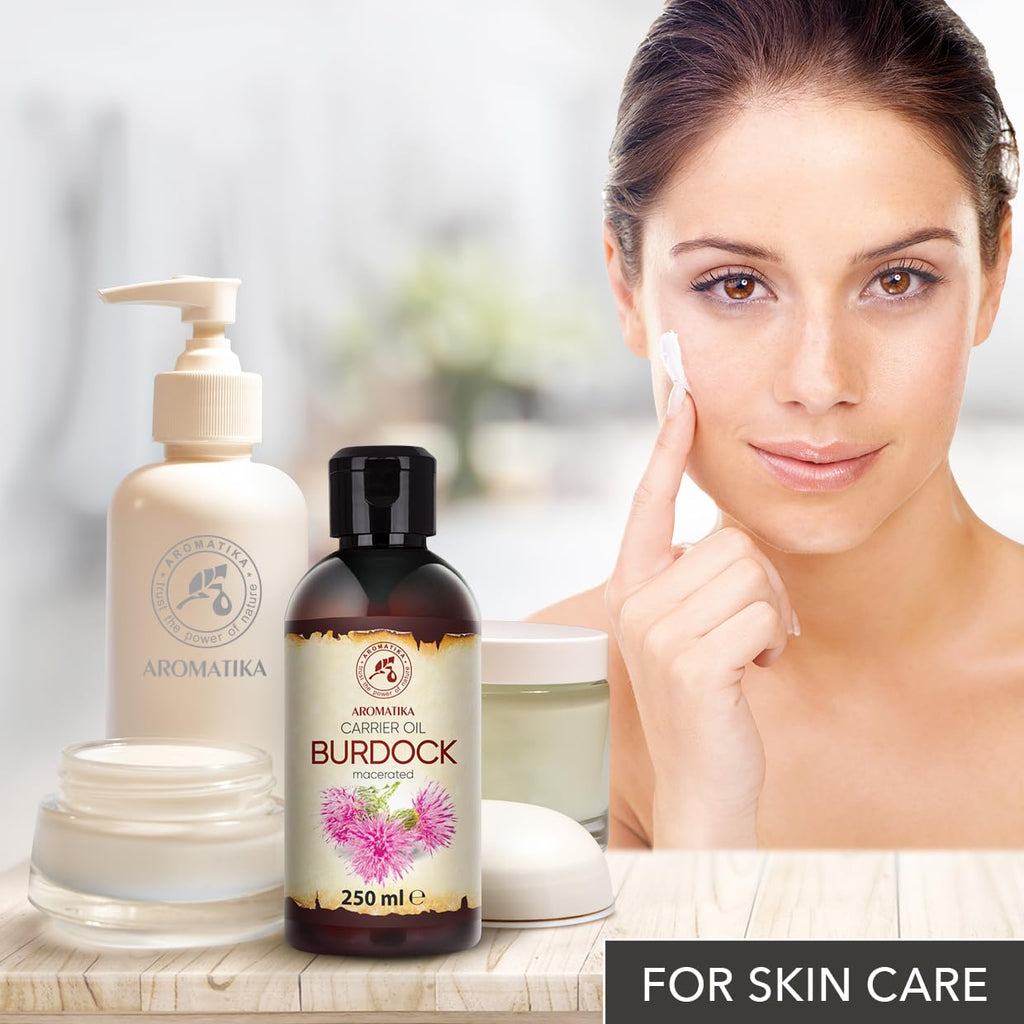 AROMATIKA Burdock Oil 8.45 Fl Oz (250ml) - 100% Pure & Natural - Arctium Lappa for Hair & Scalp - Carrier Oil for Nails - Skin - Lips - Face & Body Care - Glass Bottle - Oils Burdock Seed