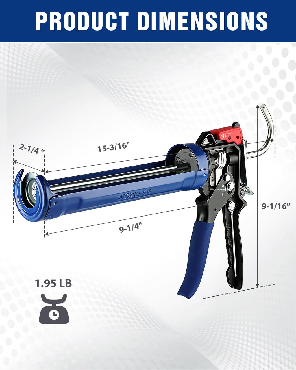 WORKPRO Caulking Gun, Hand Caulk Gun with Adjustable 9:1&18:1 Thrust Ratio