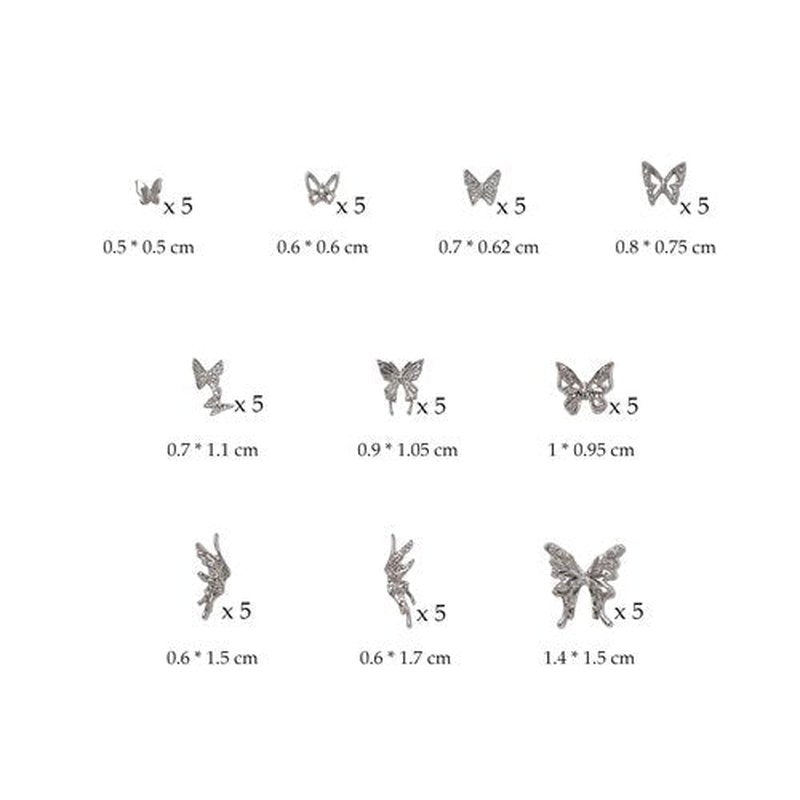 Eseres 50Pcs 3D Silver Butterfly Nail Charms for Nail Designs Y2K Nails Art Decoration DIY Crafts