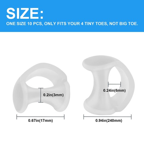 Hoogoo Pinky Toe Separators, Translucent Gel Toe Protector Spreader Small Silicone Toe Spacers, Cushions for Curled Overlapping Separate Toe Correct