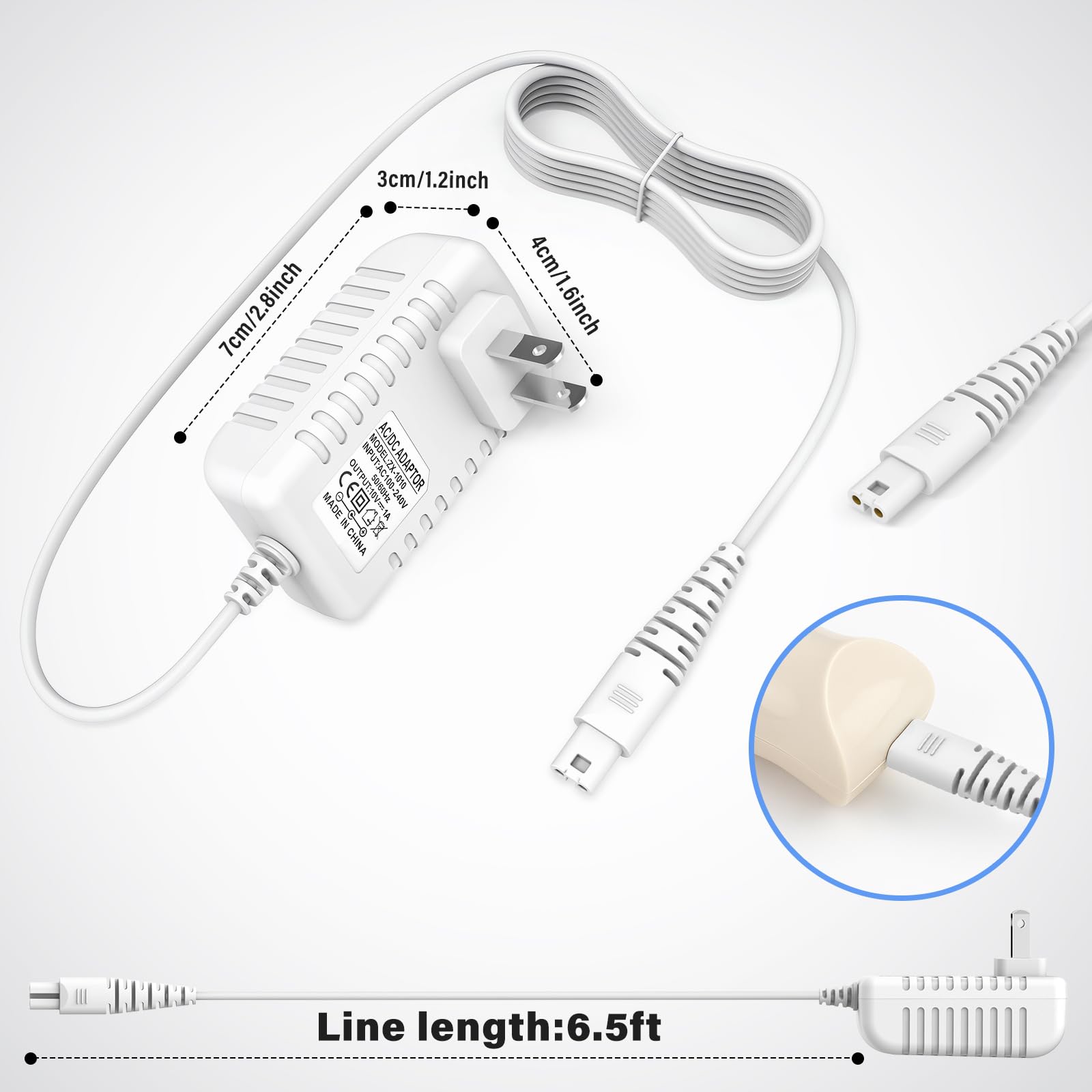 Cisain Replacement Charger Cord Compatible with Magic Wand HV-270, Power Cord Charging Cable for Magic Wand HV-270 Massager (White)