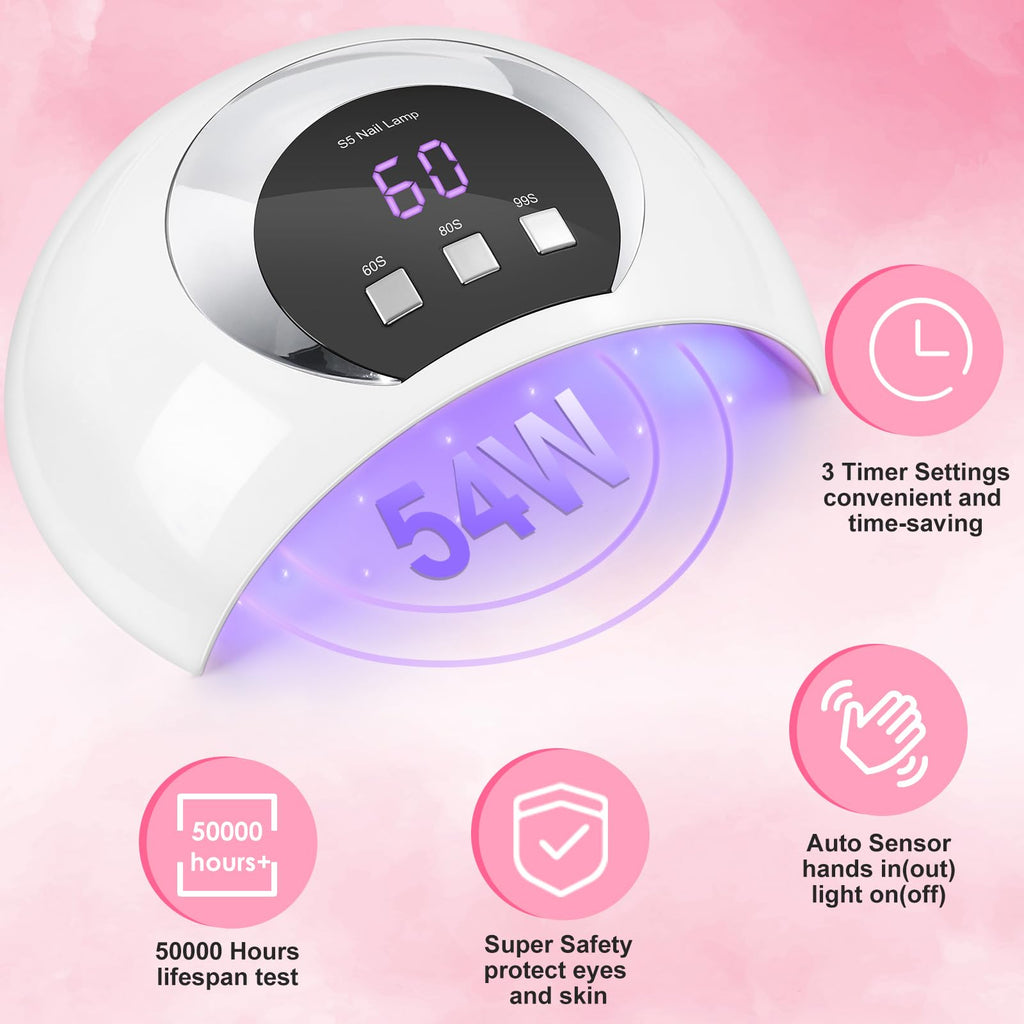 Wisdompark UV LED Nail Lamp, 54W UV Light for Gel Nails with Automatic Sensor/3 Timer Setting Professional Nail Dryer Gel Polish Curing Lamp Nail Art Tools