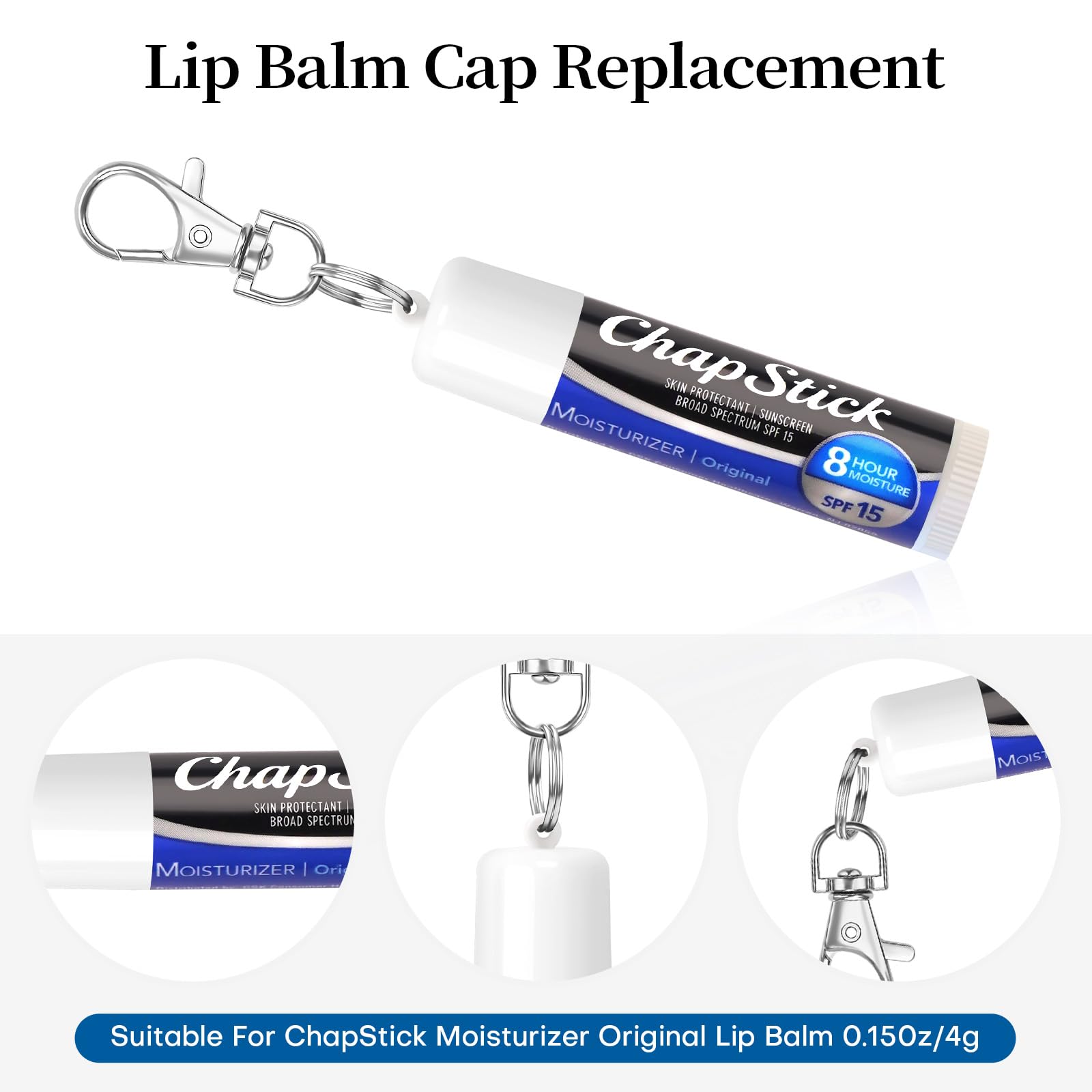 Rolitwils Chapstick Holder Keychain 2 Pcs - Lip Balm Holder for ChapStick Original 0.15oz - Lip Balm Holder with Secure Metal Keyring for Cute Women Gifts/Backpack Accessories