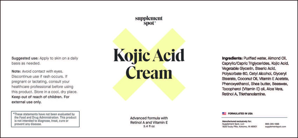 Supplement Spot Kojic Acid Cream for Dark Spots, Retinol A & Vitamin E Dark Spot Treatment for Women - Anti-Aging & Even Skin Tone – Natural Kojic Acid Face Cream for Women, 3.4 Oz