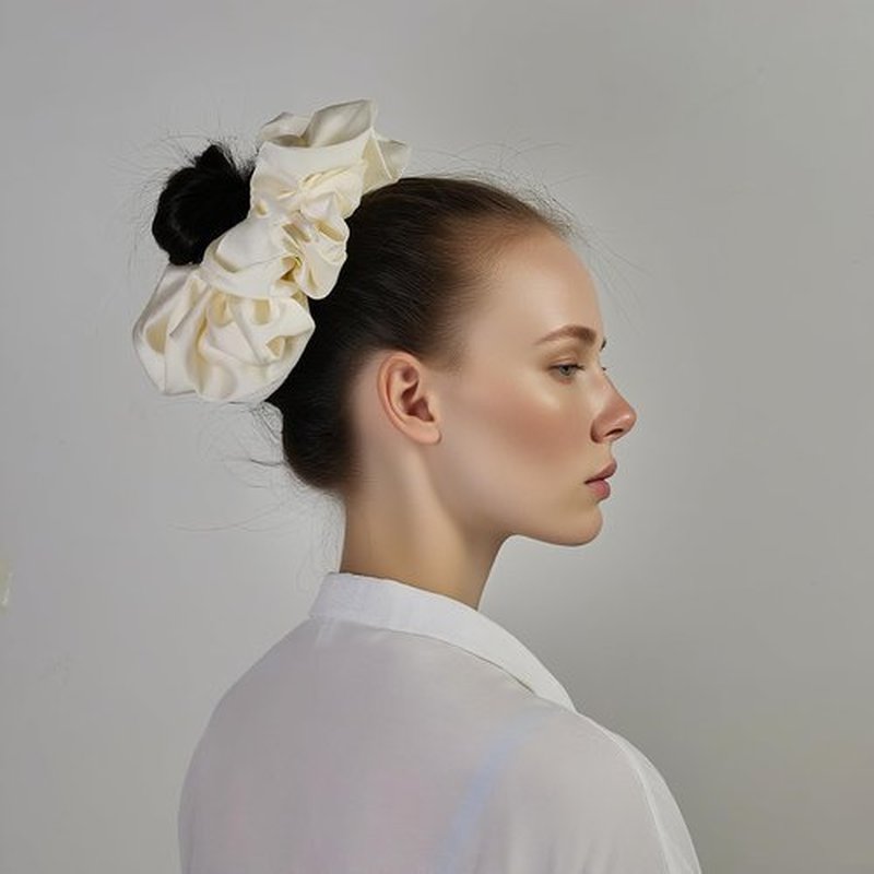 JGQUR Oversized Satin Scrunchies for Women - 2 Pack Extra Large Hair Ties Accessories, Big Silk-Like Ponytail Holders, No-Damage Elastic Bands for Thick Curly Hair, Black Beige