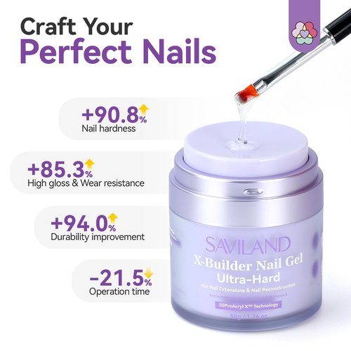 SAVILAND Ultra Hard Builder Nail Gel Kit with Air Cushion Design: Clear Hard Gel Castor Oil VE Builder Base with 100pcs Nail Forms Nail Brush for Nail Strengthening Nail Extension DIY Nail Art