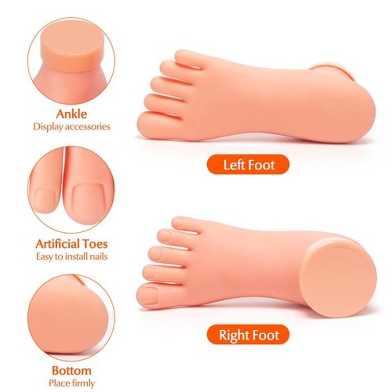 2 Pack Practice Nail Tips Art Trainer Training Hand Tool and 1 Pair Practice Fake Foot Model Flexible Soft Silicone Prosthetic Manicure Tool for Nail Tips Art Training