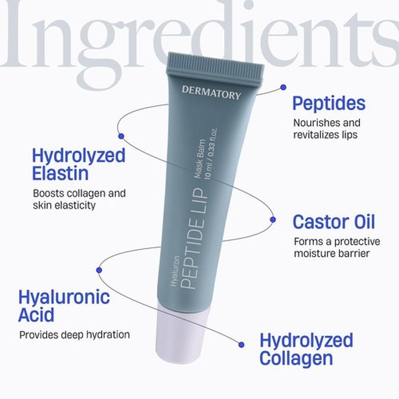 DERMATORY Hyalluron Peptide Lip Mask Balm - Hydrating & Moisturizing Treatment for Day & Night (10ml)