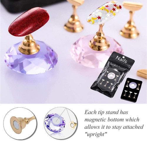 Kalolary 2 Sets Nail Tip Stand Holders with 102Pcs White Reusable Adhesive Putty Clay, Practice Crystal Stand Base Display Tools Set for Nail Art Salon DIY and Practice Manicure
