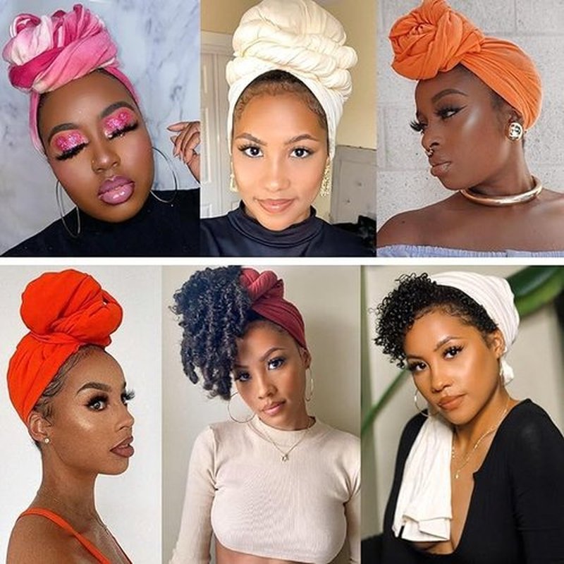 PWEOUKE 4 Pcs Head Wraps for Women Solid Color Soft African Head Scarf for Hair Jersey Turban Long Breathable Head Band Tie for Woman