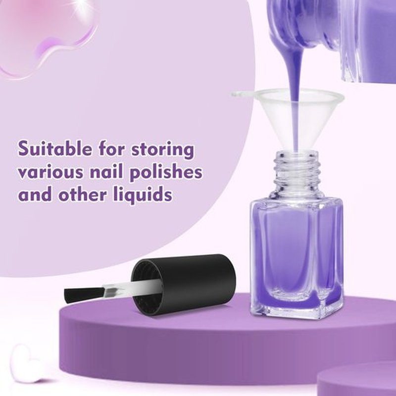 AHIER Empty Nail Polish Clear Bottles with Brush Cap Funnel and Mixing Ball(7ml 5p)