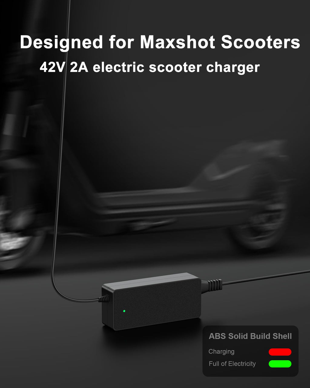 VHBW 42V 2A Electric Scooter Charger Compatible with AOVOPRO ES80, 9.8ft Power Cord with LED Indicator, Replacement Charger for AOVOPRO Electric Scooter