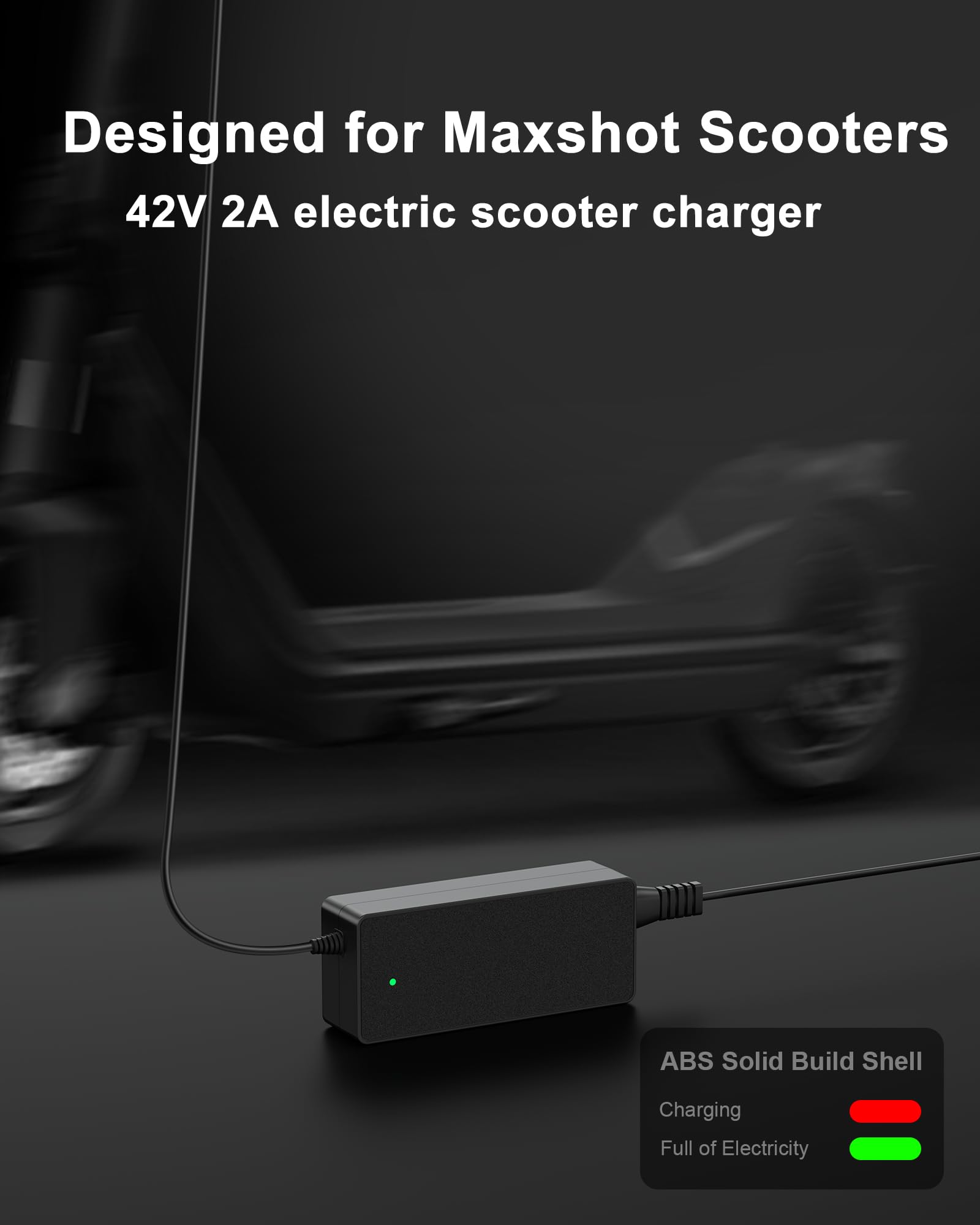VHBW 42V 2A Electric Scooter Charger Compatible with AOVOPRO ES80, 9.8ft Power Cord with LED Indicator, Replacement Charger for AOVOPRO Electric Scooter