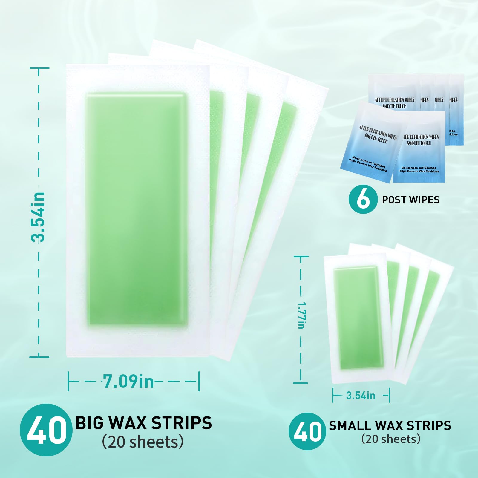 Wax Strips, 80pcs Wax Strips For Face & Body, Waxing Strips For Women, For Bikini, Lip, Body, Facial Hair Removal (40*Big, 40*Small，6*Wipes)
