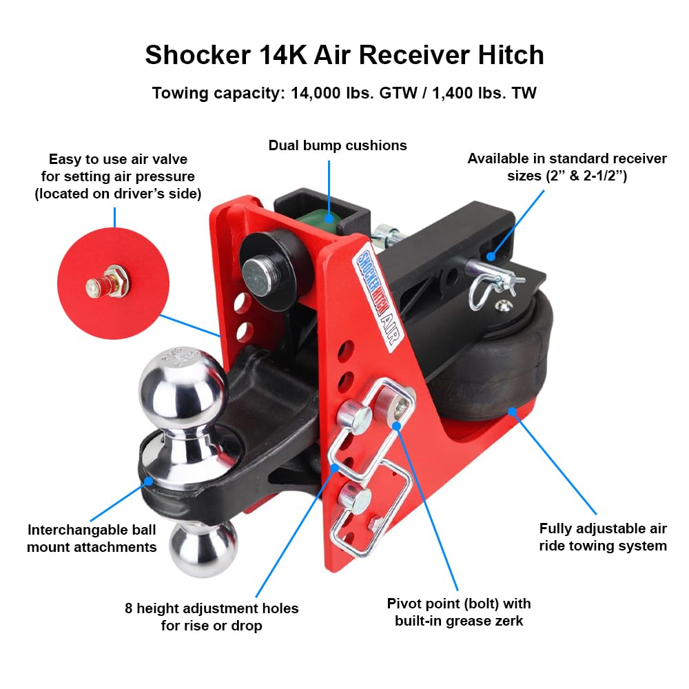 Shocker Air Hitch & Combo Ball (2" & 2-5/16" Balls), Fits 2" Hitch Chrome Combo 2" & 2-5/16" Balls