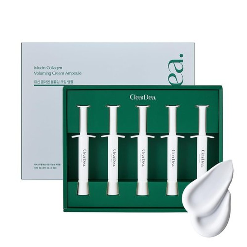 ClearDea Mucin Collagen Voluming Ampoule Moisturizer Face Cream (Dual Collagen + Mucin Care) – Deep Hydrating Facial Skin Care for Women, Glow Up Skincare Essentials - 0.14 Fl Oz x 5ea