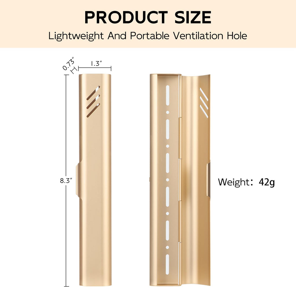 Glowivize Travel Toothbrush Case, 2Pack Portable Toothbrush Holders, Durable Aluminum Toothbrush Storage Box, Small Breathable Manual Toothbrush Container for Traveling, Camping, Business Trip - Gold