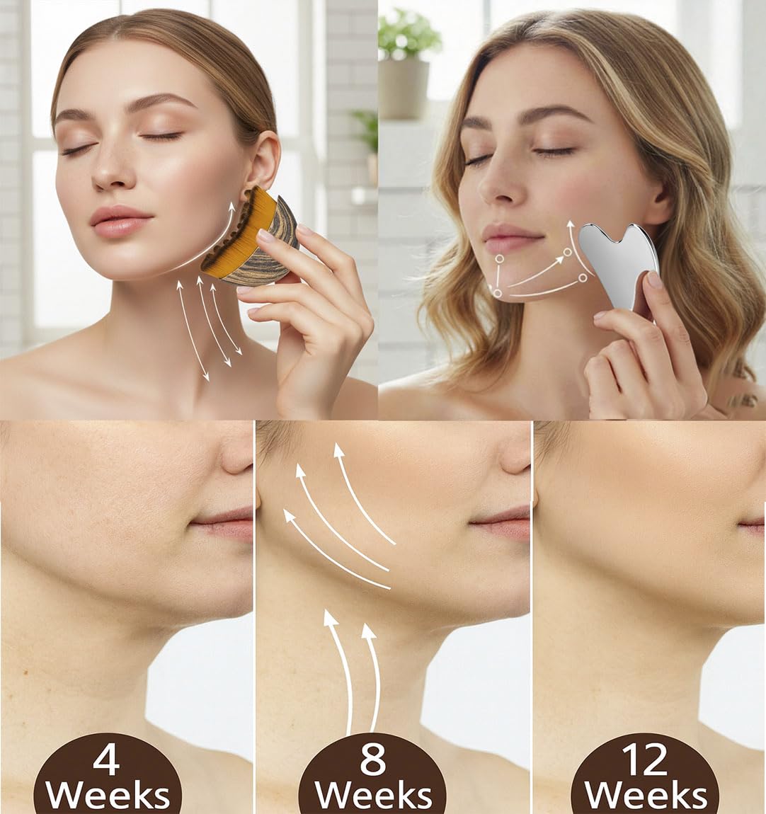 2 PCS Set Lymphatic Contour Face Brush,Stainless Steel Guasha Tool,Lymphatic Drainage Massager for Face,Ergonomically Designed to Fit The Skin Precisely and Relieve Fatigue,Skincare Gift for Women